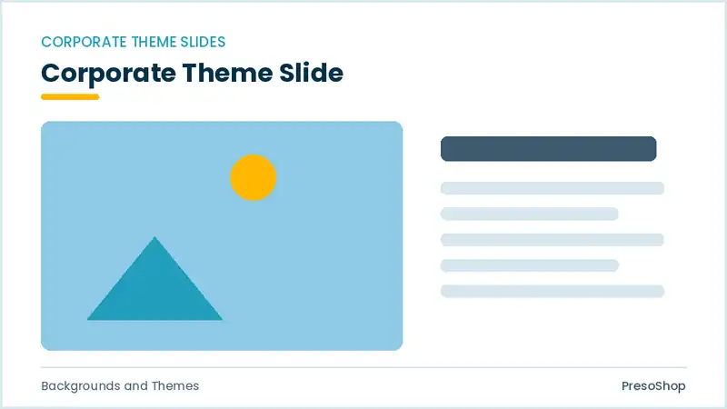 Editable PowerPoint corporate theme slide template, built from recolourable native shapes for backgrounds and themes decks