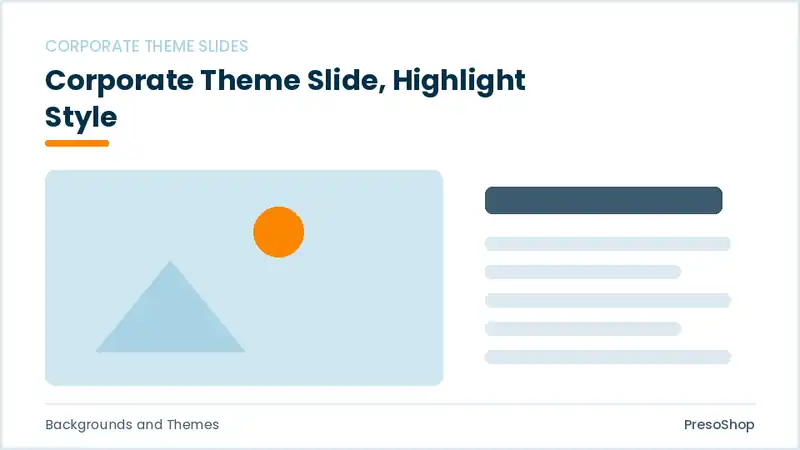 Editable PowerPoint corporate theme slide template with an accented takeaway, built from recolourable native shapes for backgrounds and themes decks