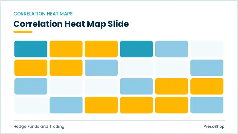 Editable PowerPoint correlation heat map slide template, built from recolourable native shapes for hedge funds and trading decks