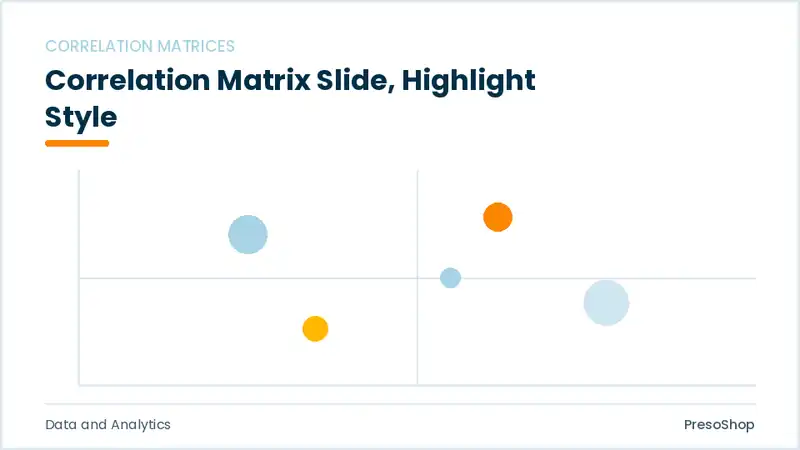 Editable PowerPoint correlation matrix slide template with an accented takeaway, built from recolourable native shapes for data and analytics decks