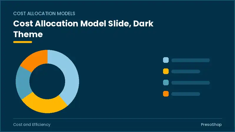 Editable PowerPoint cost allocation model slide template in a dark theme, built from recolourable native shapes for cost and efficiency decks