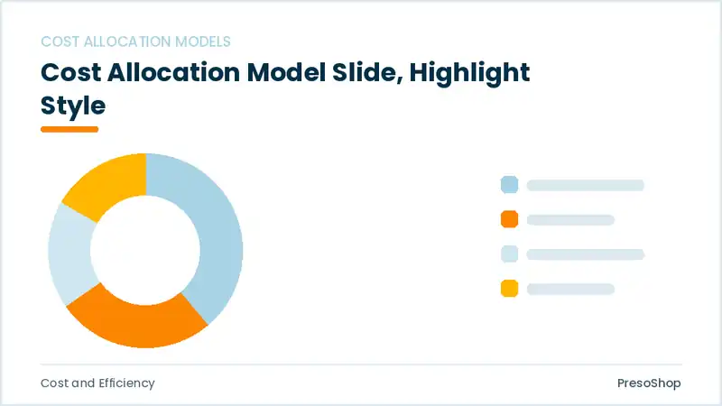 Editable PowerPoint cost allocation model slide template with an accented takeaway, built from recolourable native shapes for cost and efficiency decks