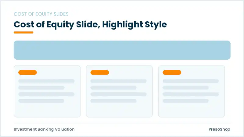 Editable PowerPoint cost of equity slide template with an accented takeaway, built from recolourable native shapes for investment banking valuation decks