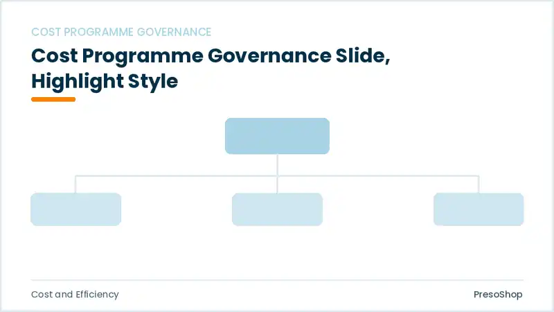 Editable PowerPoint cost programme governance slide template with an accented takeaway, built from recolourable native shapes for cost and efficiency decks