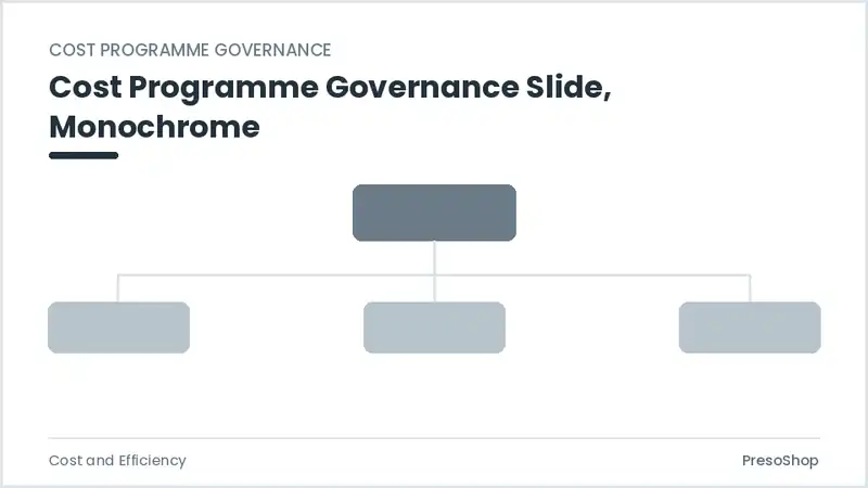 Editable PowerPoint cost programme governance slide template in a monochrome treatment, built from recolourable native shapes for cost and efficiency decks