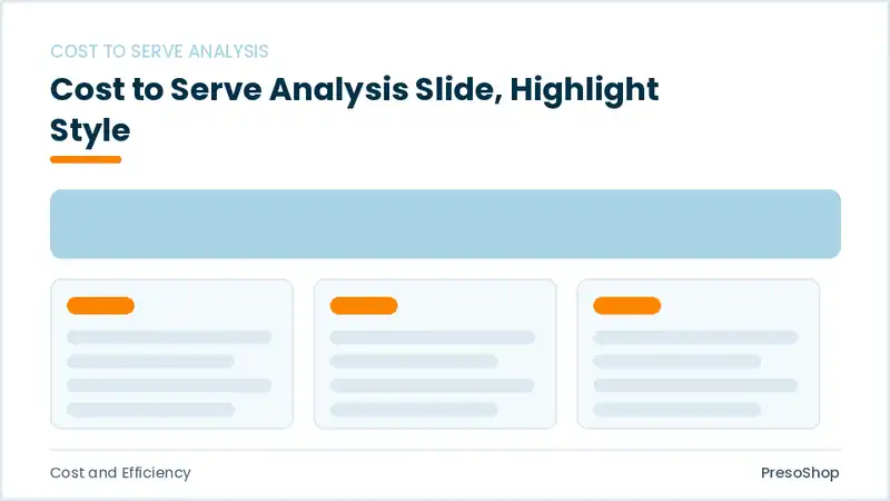 Editable PowerPoint cost to serve analysis slide template with an accented takeaway, built from recolourable native shapes for cost and efficiency decks