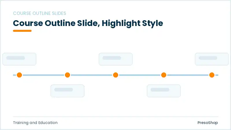 Editable PowerPoint course outline slide template with an accented takeaway, built from recolourable native shapes for training and education decks