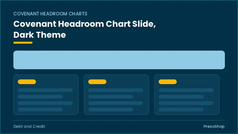 Editable PowerPoint covenant headroom chart slide template in a dark theme, built from recolourable native shapes for debt and credit decks