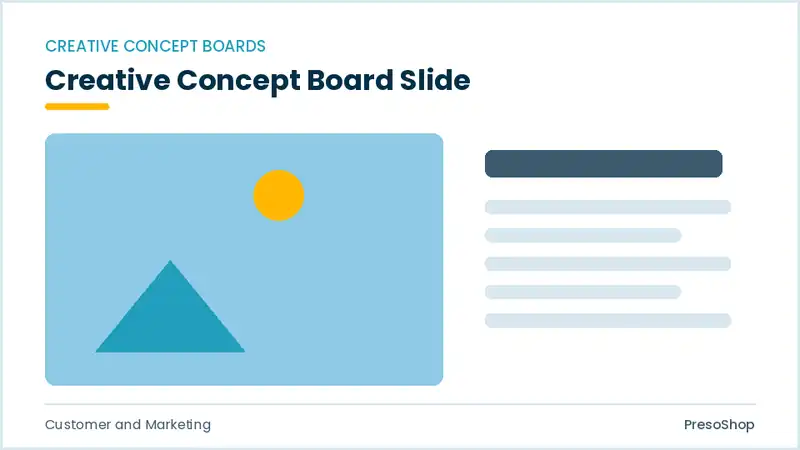 Editable PowerPoint creative concept board slide template, built from recolourable native shapes for customer and marketing decks