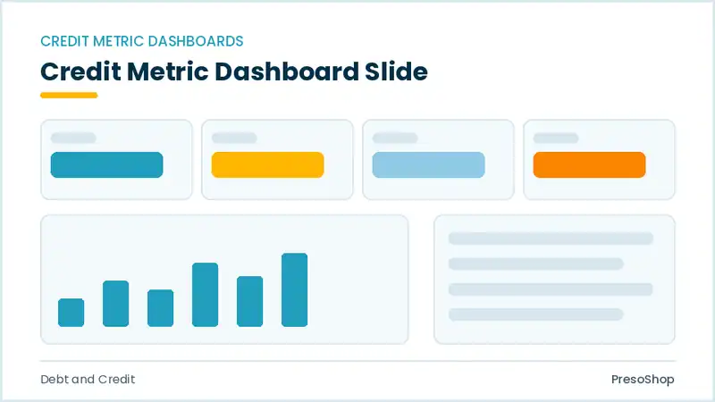 Editable PowerPoint credit metric dashboard slide template, built from recolourable native shapes for debt and credit decks