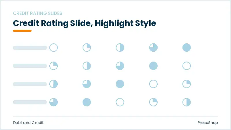Editable PowerPoint credit rating slide template with an accented takeaway, built from recolourable native shapes for debt and credit decks