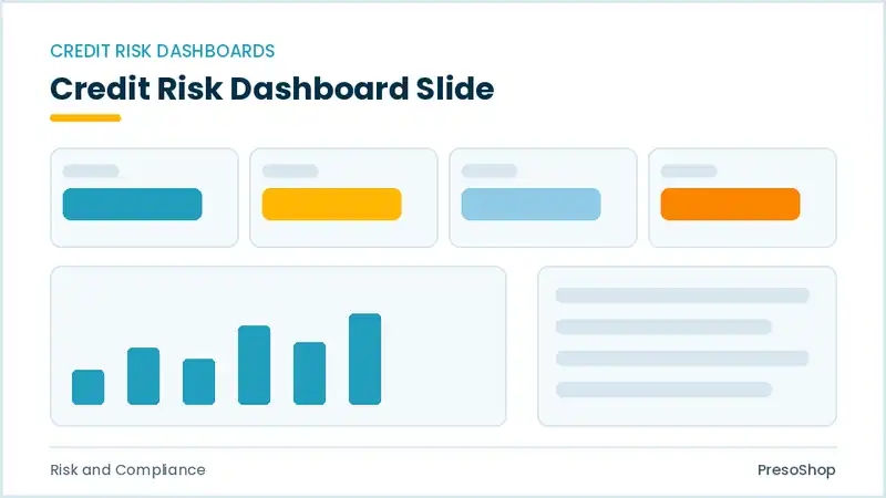 Editable PowerPoint credit risk dashboard slide template, built from recolourable native shapes for risk and compliance decks