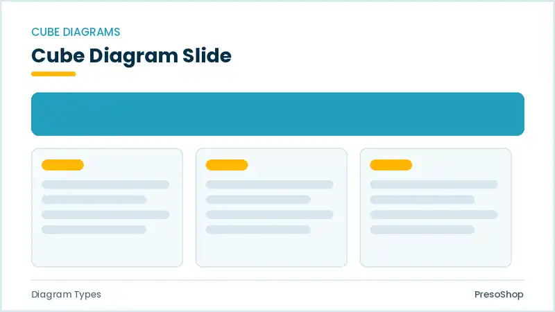 Editable PowerPoint cube diagram slide template, built from recolourable native shapes for diagram types decks