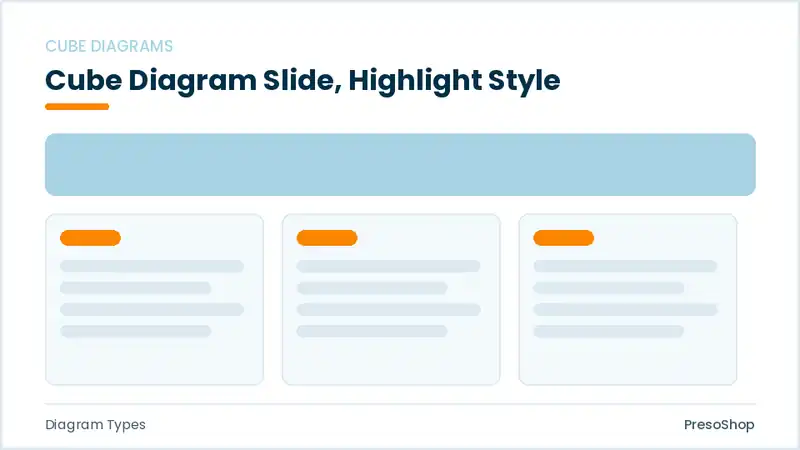 Editable PowerPoint cube diagram slide template with an accented takeaway, built from recolourable native shapes for diagram types decks