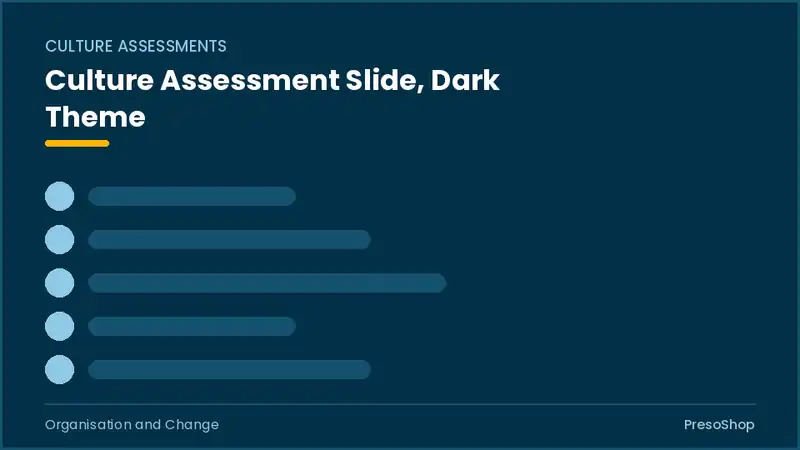 Editable PowerPoint culture assessment slide template in a dark theme, built from recolourable native shapes for organisation and change decks