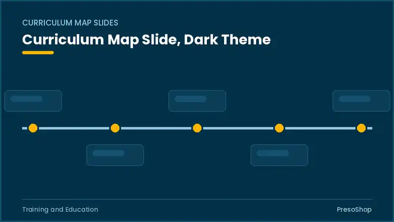 Editable PowerPoint curriculum map slide template in a dark theme, built from recolourable native shapes for training and education decks