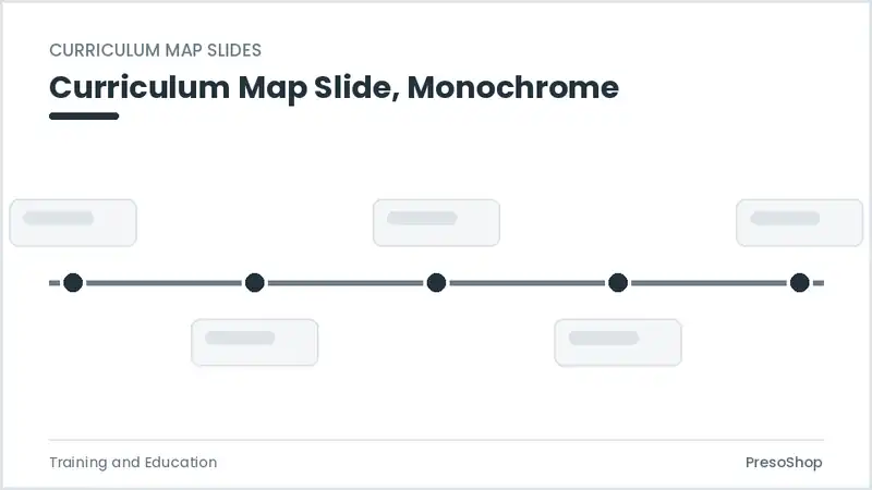 Editable PowerPoint curriculum map slide template in a monochrome treatment, built from recolourable native shapes for training and education decks