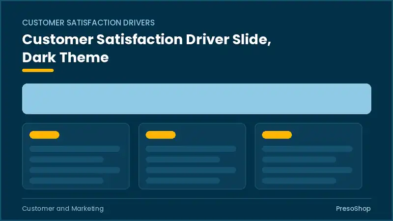 Editable PowerPoint customer satisfaction driver slide template in a dark theme, built from recolourable native shapes for customer and marketing decks