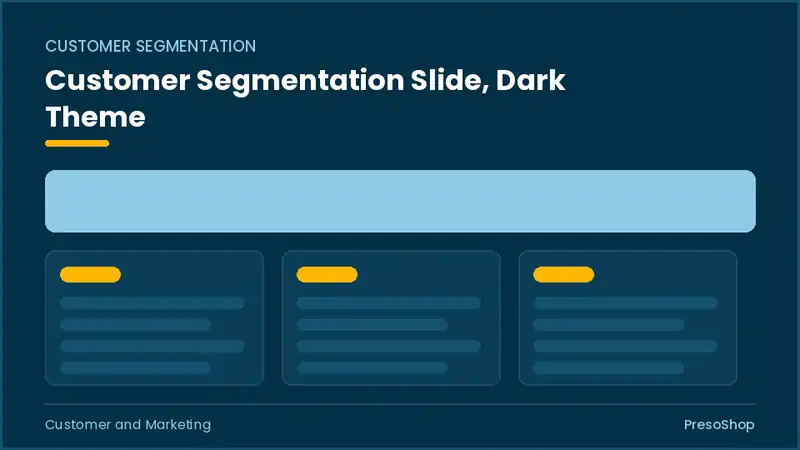 Editable PowerPoint customer segmentation slide template in a dark theme, built from recolourable native shapes for customer and marketing decks