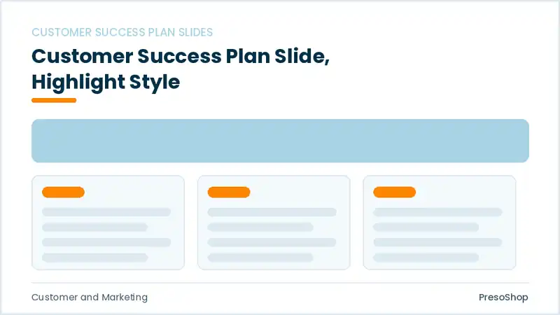 Editable PowerPoint customer success plan slide template with an accented takeaway, built from recolourable native shapes for customer and marketing decks
