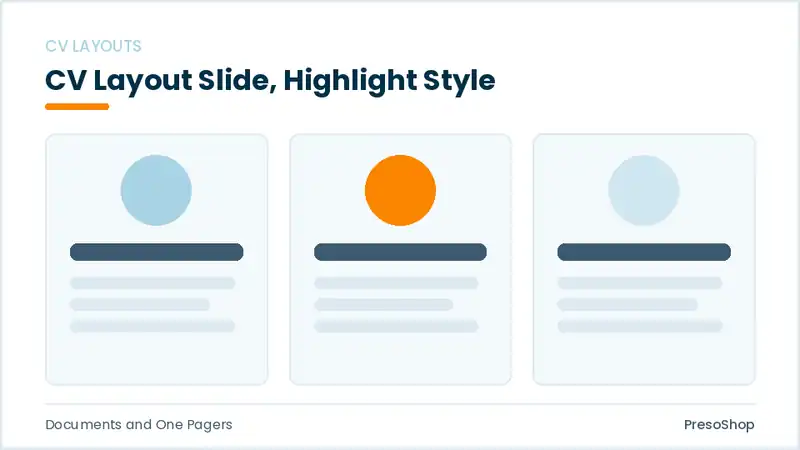 Editable PowerPoint cv layout slide template with an accented takeaway, built from recolourable native shapes for documents and one pagers decks