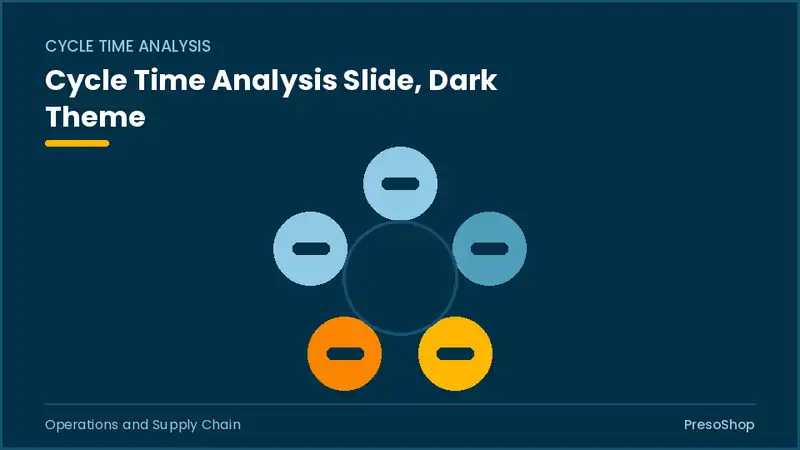 Editable PowerPoint cycle time analysis slide template in a dark theme, built from recolourable native shapes for operations and supply chain decks