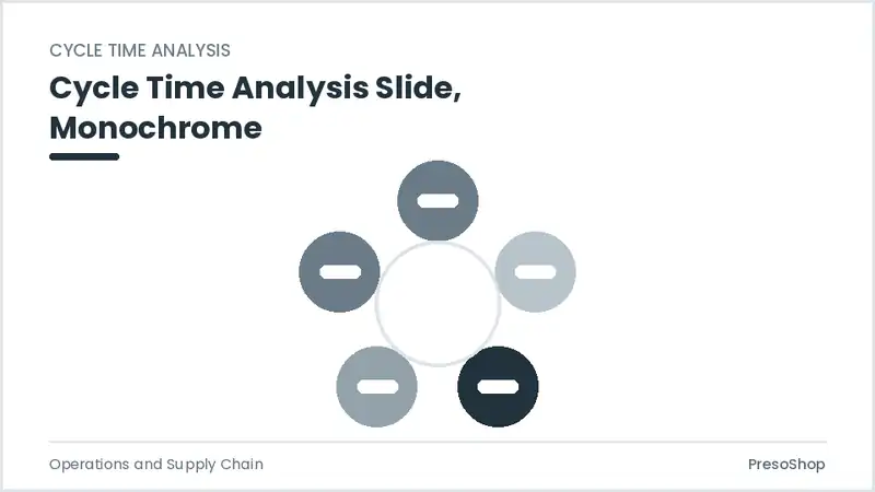 Editable PowerPoint cycle time analysis slide template in a monochrome treatment, built from recolourable native shapes for operations and supply chain decks