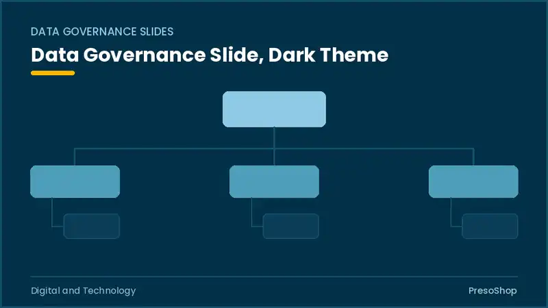 Editable PowerPoint data governance slide template in a dark theme, built from recolourable native shapes for digital and technology decks