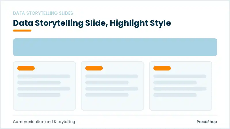 Editable PowerPoint data storytelling slide template with an accented takeaway, built from recolourable native shapes for communication and storytelling decks