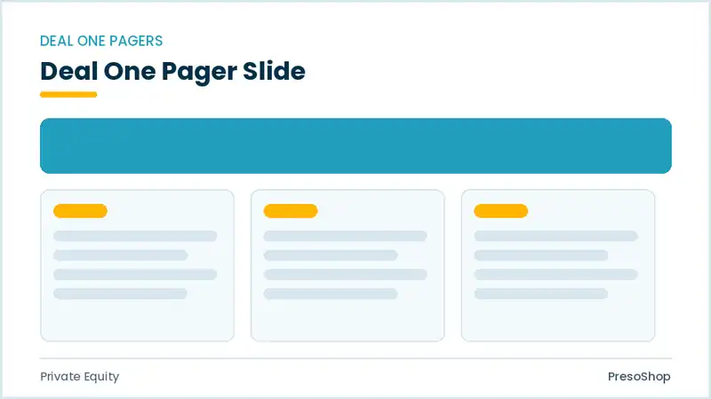 Editable PowerPoint deal one pager slide template, built from recolourable native shapes for private equity decks