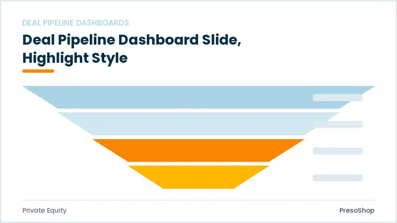 Editable PowerPoint deal pipeline dashboard slide template with an accented takeaway, built from recolourable native shapes for private equity decks