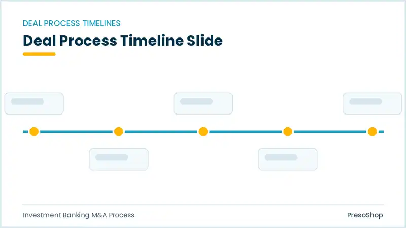 Editable PowerPoint deal process timeline slide template, built from recolourable native shapes for investment banking m&a process decks