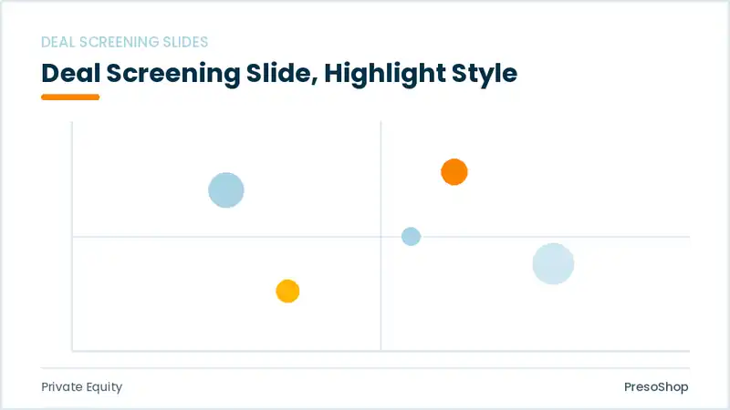 Editable PowerPoint deal screening slide template with an accented takeaway, built from recolourable native shapes for private equity decks