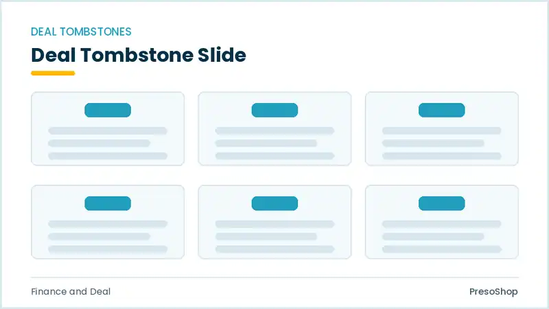 Editable PowerPoint deal tombstone slide template, built from recolourable native shapes for finance and deal decks