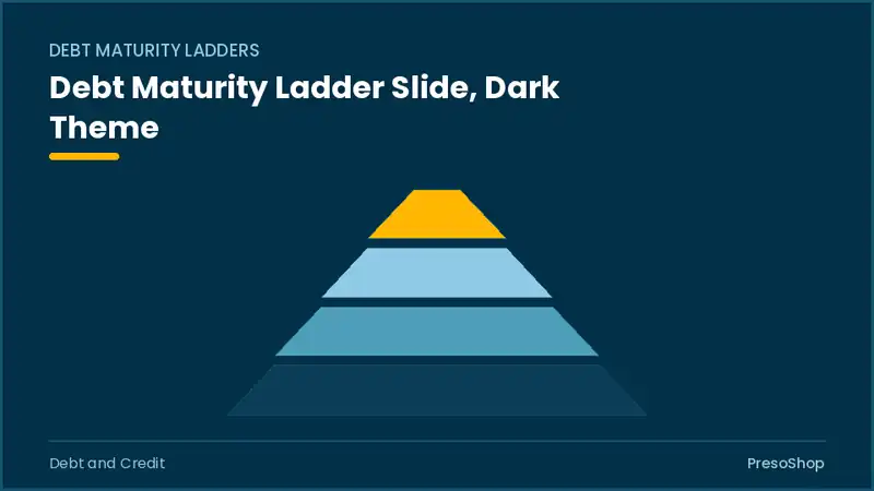 Editable PowerPoint debt maturity ladder slide template in a dark theme, built from recolourable native shapes for debt and credit decks