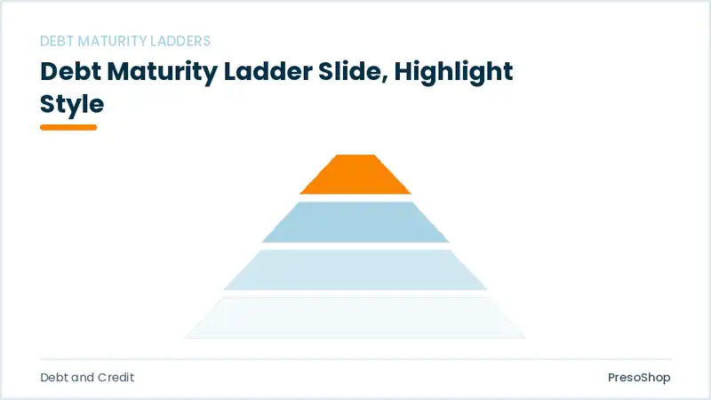 Editable PowerPoint debt maturity ladder slide template with an accented takeaway, built from recolourable native shapes for debt and credit decks