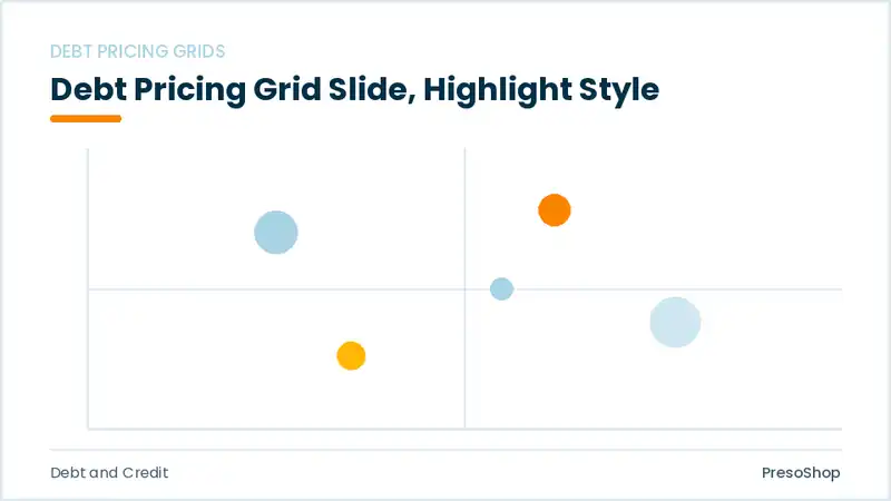 Editable PowerPoint debt pricing grid slide template with an accented takeaway, built from recolourable native shapes for debt and credit decks