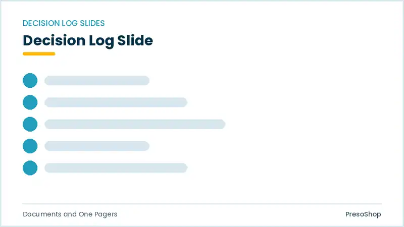 Editable PowerPoint decision log slide template, built from recolourable native shapes for documents and one pagers decks