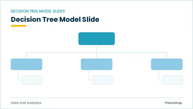 Editable PowerPoint decision tree model slide template, built from recolourable native shapes for data and analytics decks