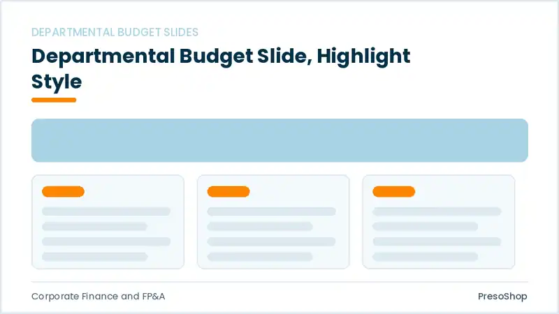 Editable PowerPoint departmental budget slide template with an accented takeaway, built from recolourable native shapes for corporate finance and fp&a decks