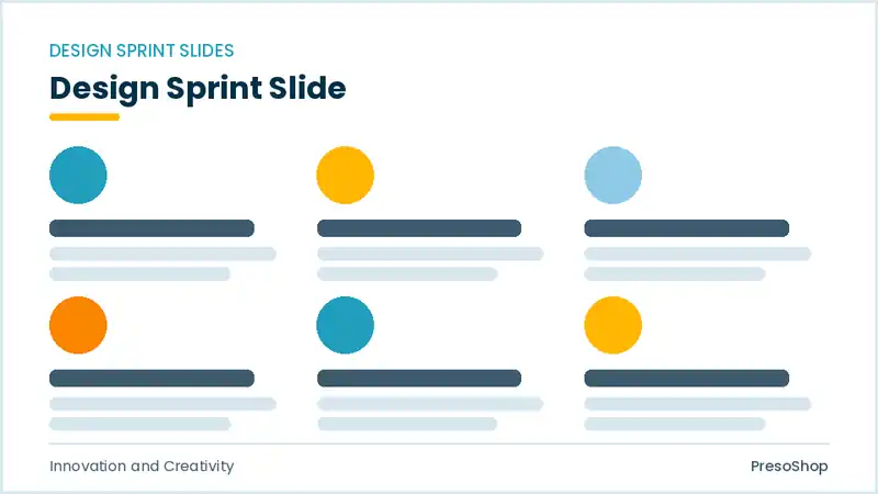Editable PowerPoint design sprint slide template, built from recolourable native shapes for innovation and creativity decks