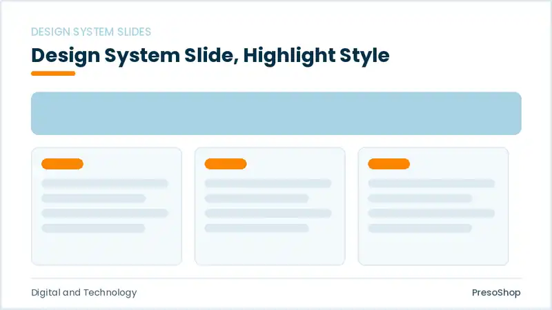 Editable PowerPoint design system slide template with an accented takeaway, built from recolourable native shapes for digital and technology decks