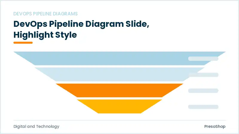 Editable PowerPoint devops pipeline diagram slide template with an accented takeaway, built from recolourable native shapes for digital and technology decks