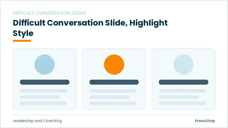 Editable PowerPoint difficult conversation slide template with an accented takeaway, built from recolourable native shapes for leadership and coaching decks