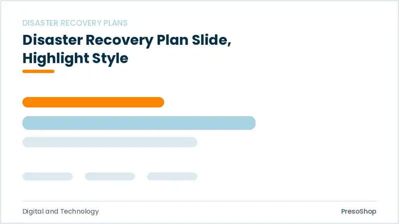 Editable PowerPoint disaster recovery plan slide template with an accented takeaway, built from recolourable native shapes for digital and technology decks