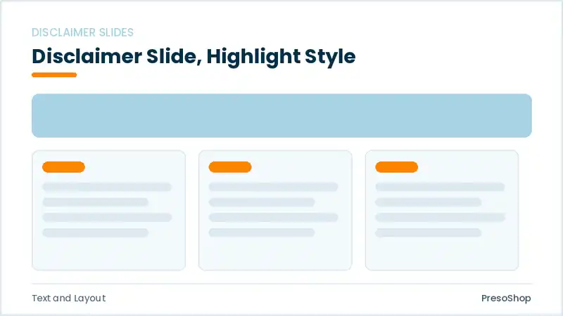 Editable PowerPoint disclaimer slide template with an accented takeaway, built from recolourable native shapes for text and layout decks