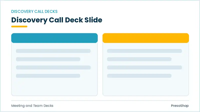 Editable PowerPoint discovery call deck slide template, built from recolourable native shapes for meeting and team decks decks