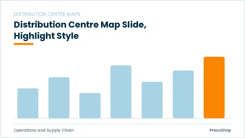 Editable PowerPoint distribution centre map slide template with an accented takeaway, built from recolourable native shapes for operations and supply chain decks