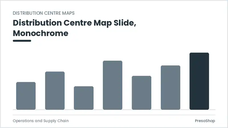 Editable PowerPoint distribution centre map slide template in a monochrome treatment, built from recolourable native shapes for operations and supply chain decks