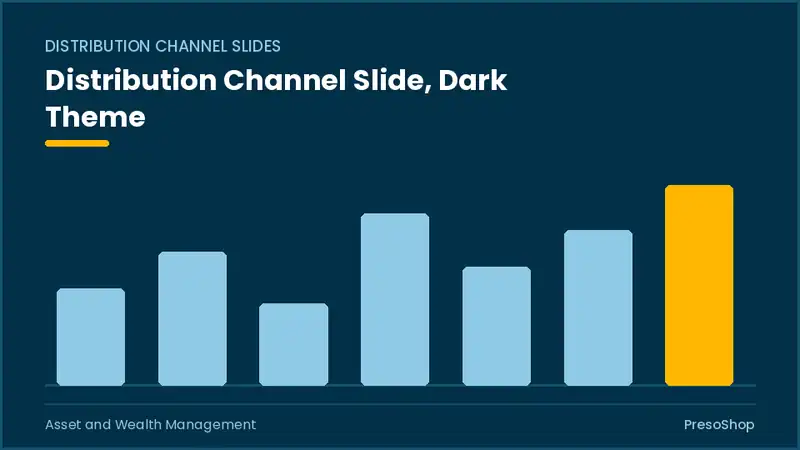 Editable PowerPoint distribution channel slide template in a dark theme, built from recolourable native shapes for asset and wealth management decks